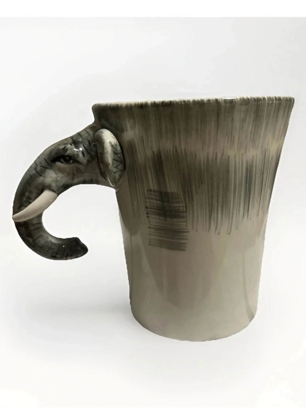 Elephant-Handle Ceramic Art Mug in Gray and Cream